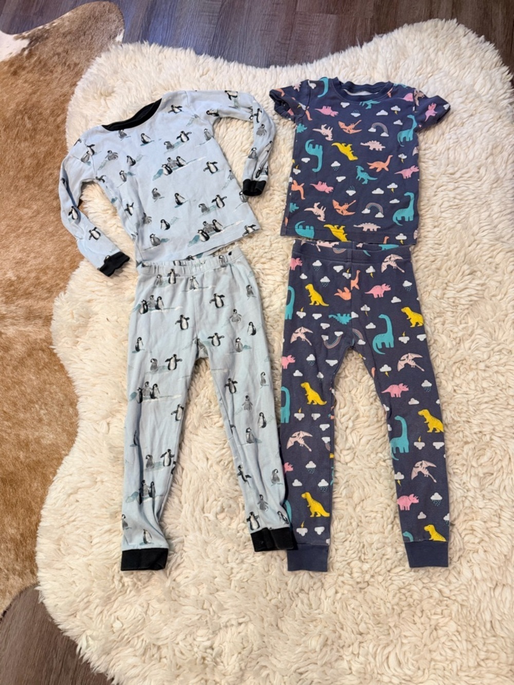 Burt's Bees Kids 2-Pack Pajama Sets - Light Blue Penguin & Navy Dinosaur
